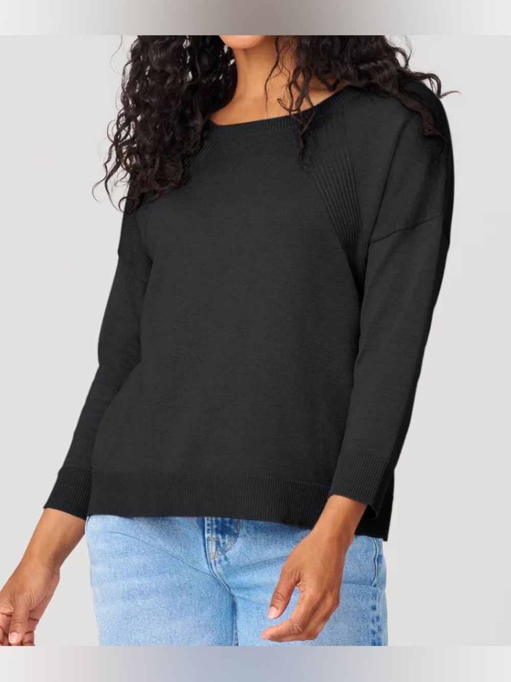 Cable & Gauge Black Knit Faux Button Long Sleeve Cozy Comfy Top Size Large